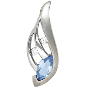 Anhänger Zirkonia blau & weiß 925 Silber rhodiniert Halsschmuck Damen