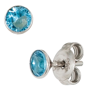 Ohrstecker Stecker Zirkonia blau hellblau rund 925 Silber Ohrschmuck