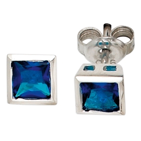 Ohrstecker Stecker mit Zirkonia blau 925 Silber Ohrschmuck Ohrringe