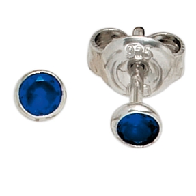 Stecker Ohrstecker 3,5mm mit Zirkonia blau rund 925 Silber Ohrschmuck