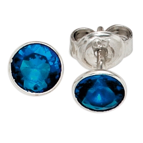 Stecker Ohrstecker 5,6mm mit Zirkonia blau rund 925 Silber Ohrschmuck