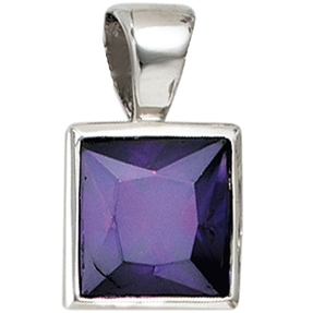 Anhänger Halsschmuck aus 925 Silber mit Zirkonia lila quadratisch Damen
