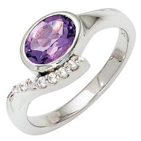 Ring Damenring Fingerschmuck 925 Silber Zirkonia lila & weiß Damen