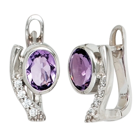 Creolen Ohrringe 925 Silber 2 Zirkonia lila 8 Zirkonia weiß Ohrschmuck