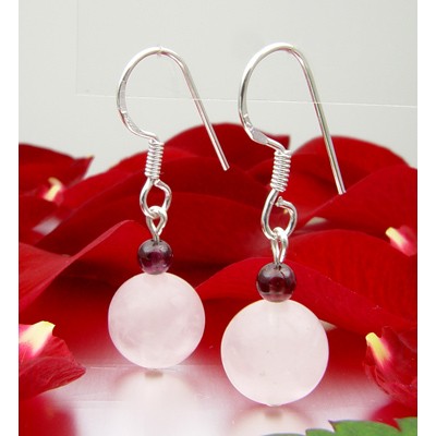 Ohrringe aus Rosenquarz und Granat und 925 Silber