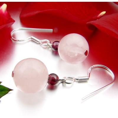 Ohrringe aus Rosenquarz und Granat und 925 Silber