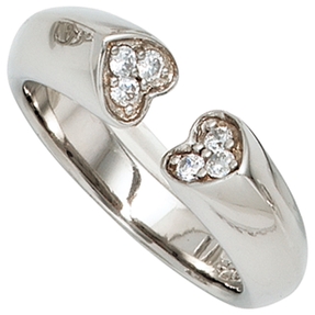 Damenring Ring Herzen 925 Silber aus 6 Zirkonia Fingerschmuck zierlich offen