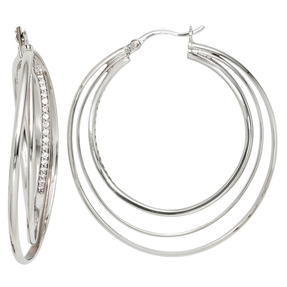 Paar Creolen Ohrringe aus 925 Silber kreisförmig 3-reihig Ohrschmuck modern Paar Creolen Ohrringe aus 925 Silber kreisförmig 3-reihig Ohrschmuck modern
