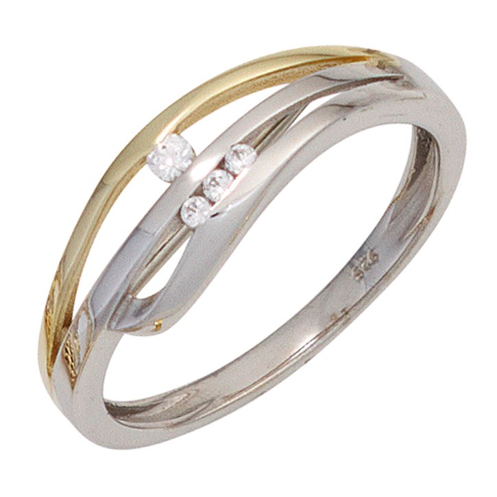 Ring mit 4 Zirkonia 925 Silber teilvergoldet
