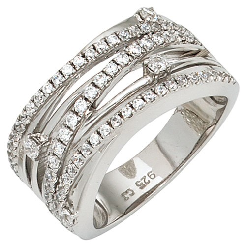 Breiter Ring aus 925 Silber und Zirkonia weiß