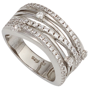 Breiter Ring Damenring aus 925 Silber & Zirkonia weiß Fingerring