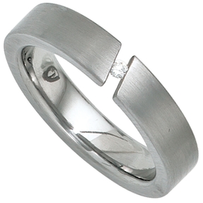 Ring Damenring aus Edelstahl mattiert mit Diamant Brillant schlicht