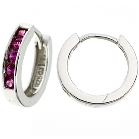 Paar Creolen Creole Ohrringe 14,6mm 925 Silber 10 Zirkonia rot