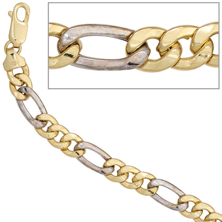 5,7mm Figarokette aus 333 Gold gelb weiß 45cm
