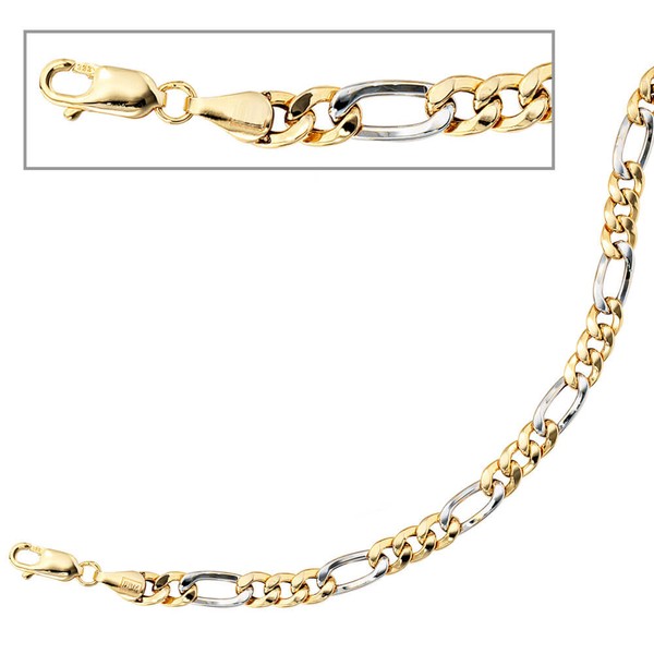 5,7mm Figarokette aus 333 Gold gelb weiß 45cm
