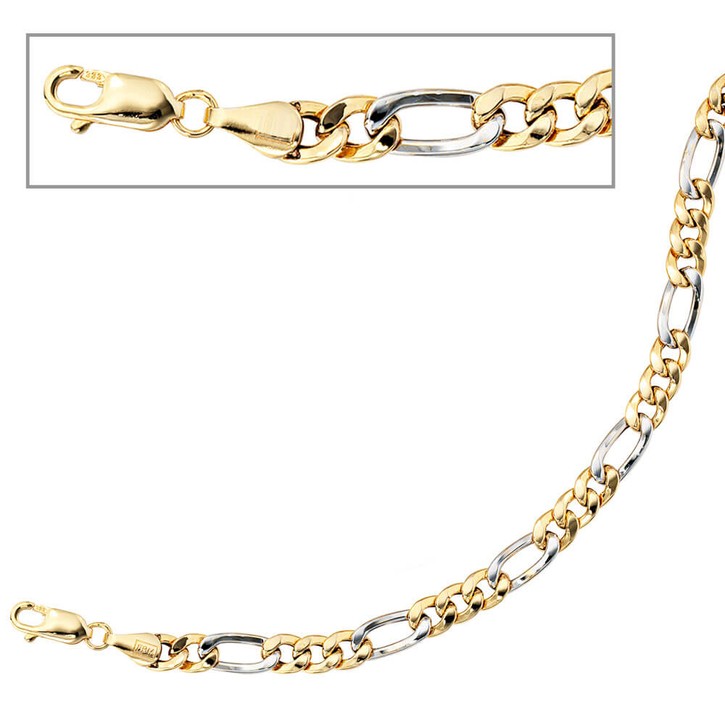 5,7mm Figarokette aus 333 Gold gelb weiß 50cm