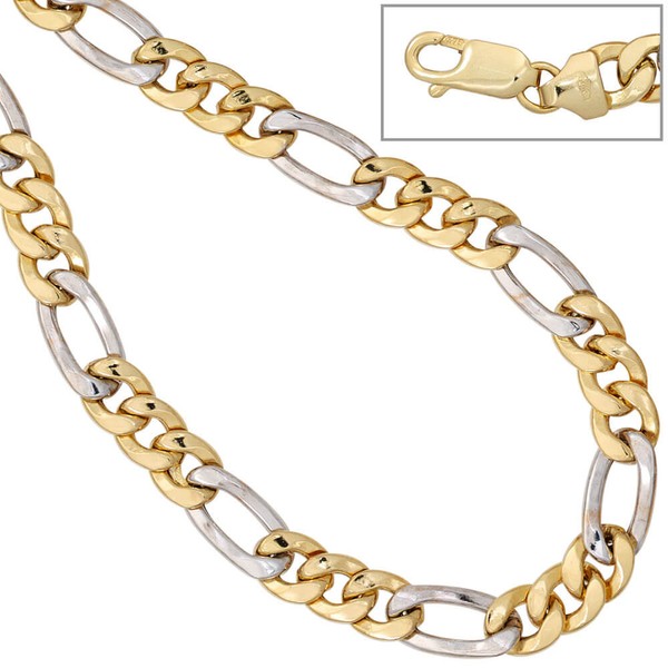 5,7mm Figarokette aus 333 Gold gelb weiß 50cm