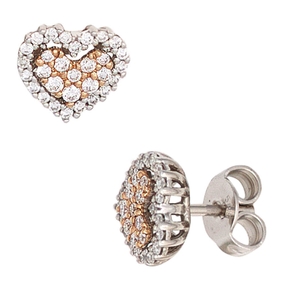 Ohrstecker Herz Herzen 60 Diamanten Brillanten 585 Gold weiß/rot Damen