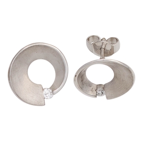 Ohrstecker Ohrringe Ohrschmuck mit 2 Brillanten 585 Gold Weißgold matt Damen Ohrstecker Ohrringe Ohrschmuck mit 2 Brillanten 585 Gold Weißgold matt Damen