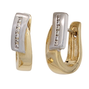 Creolen Ohrringe mit 12 Diamanten Brillanten 585 Gold gelb/weiß Damen Creolen Ohrringe mit 12 Diamanten Brillanten 585 Gold gelb/weiß Damen
