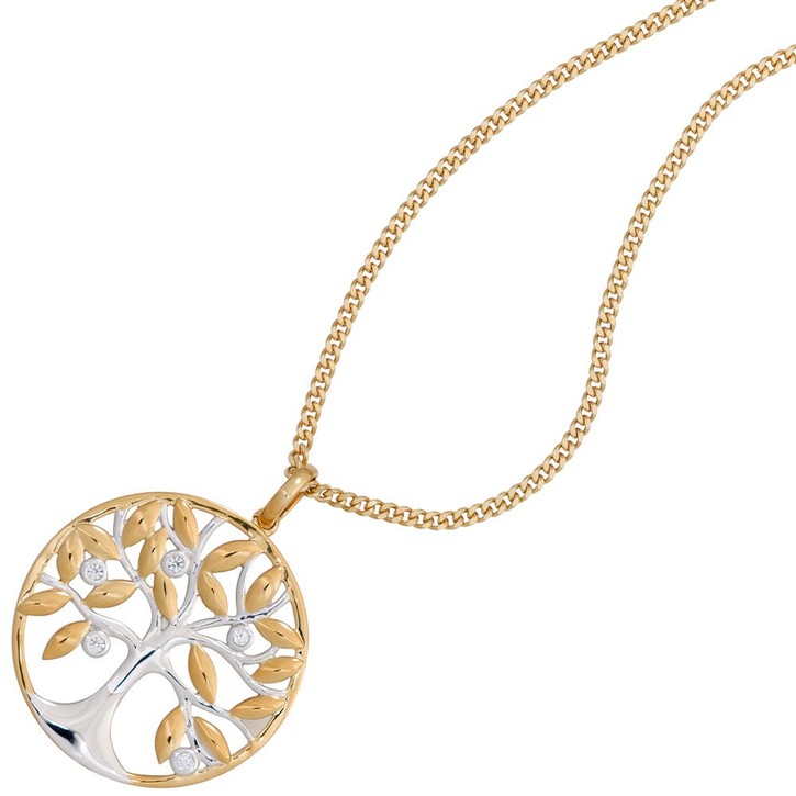 Anhänger Amulett Baum mit 5 Brillanten 585 Gelbgold