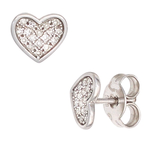 Ohrstecker Herzchen mit 34 Brillanten 585 Gold Weißgold Ohrschmuck Damen