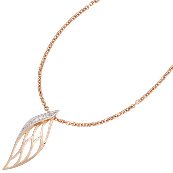 Anhänger Blatt mit Spitzen 8 Brillanten 585 Rotgold