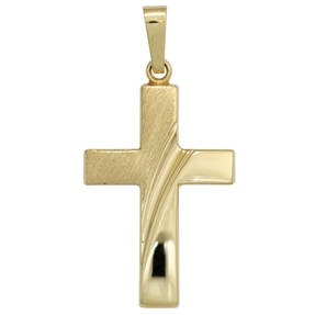 Anhänger Goldkreuz mit Streifen Kreuz Kreuzchen 585 Gold Gelbgold teilmatt