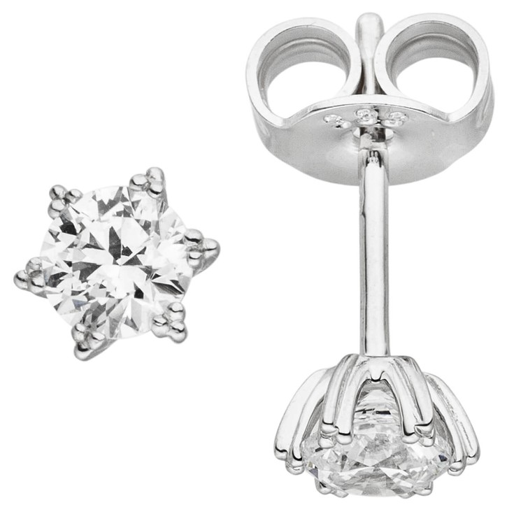 Solitär Ohrstecker mit Zirkonia 333 Weißgold