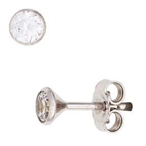 Solitär Ohrstecker Zirkonia weiß 3,8mm rund 333 Gold Weißgold Ohrschmuck Damen