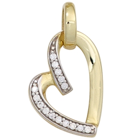 Anhänger Herz aus 333 Gold Gelbgold mit Zirkonia weiß Herzanhänger Damen