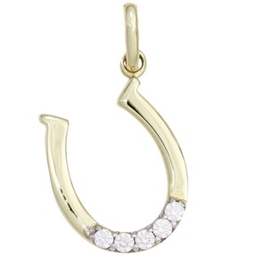 Anhänger Glückszeichen Hufeisen 5 Zirkonia 333 Gold Gelbgold glänzend Damen