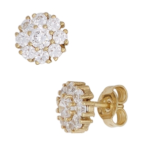 Ohrstecker Blume aus 18 Zirkonia weiß 375 Gold Gelbgold Ohrschmuck Damen