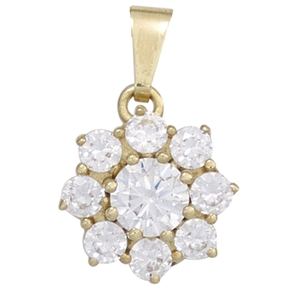 Anhänger Blume aus 9 Zirkonia weiß 375 Gold Gelbgold Halsschmuck Goldanhänger