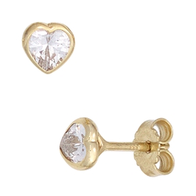 Ohrstecker Ohrringe Herz Herzen Zirkonia weiß 333 Gold Gelbgold Goldohrstecker
