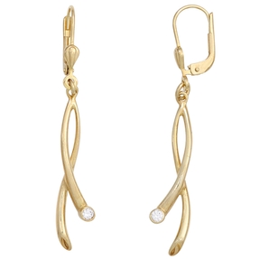 Ohrringe Ohrhänger mit Zirkonia weiß 375 Gold Gelbgold Ohrschmuck Damen