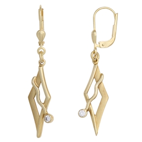 Ohrringe Ohrhänger mit Zirkonia weiß 375 Gold Gelbgold Rhombus-Form Damen