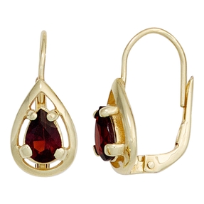 Ohrhänger Creolen mit Granat glatt rot Tropfen 333 Gold Gelbgold Damen