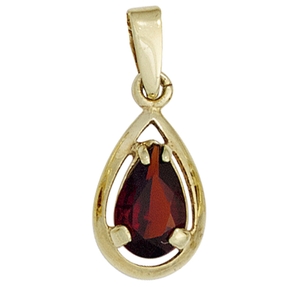 Anhänger mit Granat glatt rot Tropfen 333 Gold Gelbgold Halsschmuck Damen