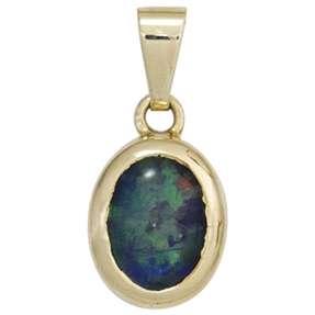Anhänger mit Opal grün blau 585 Gold Gelbgold Edelstein Halsschmuck oval Damen