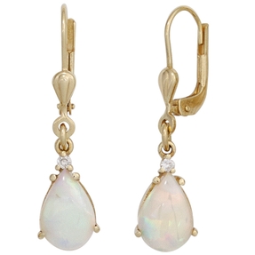 Ohrringe Ohrhänger mit Opal Tropfen & Diamant Brillant 585 Gold Gelbgold Damen Ohrringe Ohrhänger mit Opal Tropfen & Diamant Brillant 585 Gold Gelbgold Damen