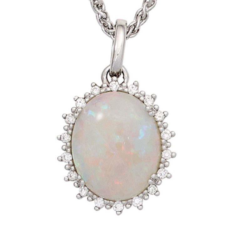 Anhänger mit Opal und 18 Brillanten 585 Weißgold