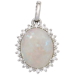 Anhänger mit Opal & 18 Diamanten Brillanten 585 Gold Weißgold oval Goldanhänger Anhänger mit Opal & 18 Diamanten Brillanten 585 Gold Weißgold oval Goldanhänger