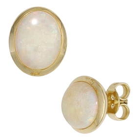 Ohrstecker mit Opal oval glatt gewölbt 585 Gold Gelbgold Ohrschmuck Damen Ohrstecker mit Opal oval glatt gewölbt 585 Gold Gelbgold Ohrschmuck Damen