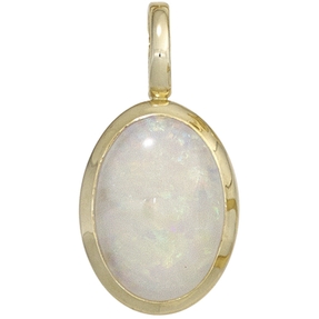 Anhänger mit Opal oval glatt gewölbt 585 Gold Gelbgold Halsschmuck Damen