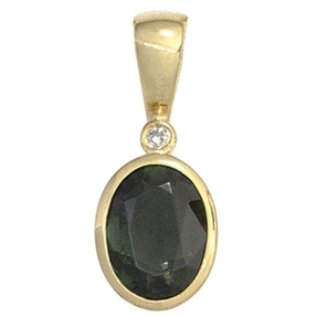 Anhänger mit Turmalin grün oval & Diamant Brillant 585 Gold Gelbgold Damen