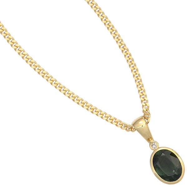 Anhänger mit Turmalin oval und Brillant 585 Gelbgold