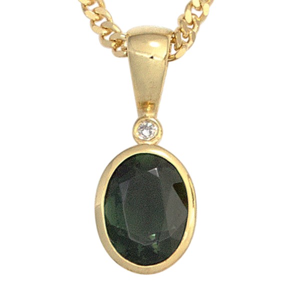 Anhänger mit Turmalin oval und Brillant 585 Gelbgold