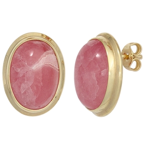 Ohrstecker Ohrschmuck mit Rhodochrosit oval rosé-pink 585 Gold Gelbgold Damen Ohrstecker Ohrschmuck mit Rhodochrosit oval rosé-pink 585 Gold Gelbgold Damen