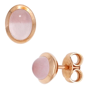 Ohrstecker Ohrschmuck Rosenquarz rosé oval gewölbt 585 Gold Rotgold Damen